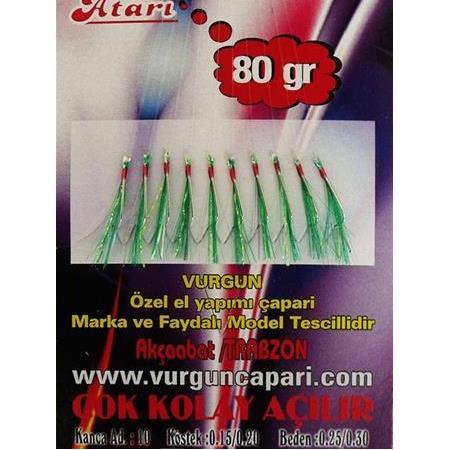VURGUN 80g Kısa Köstek Yeşil Organze Çapari (10'lu)